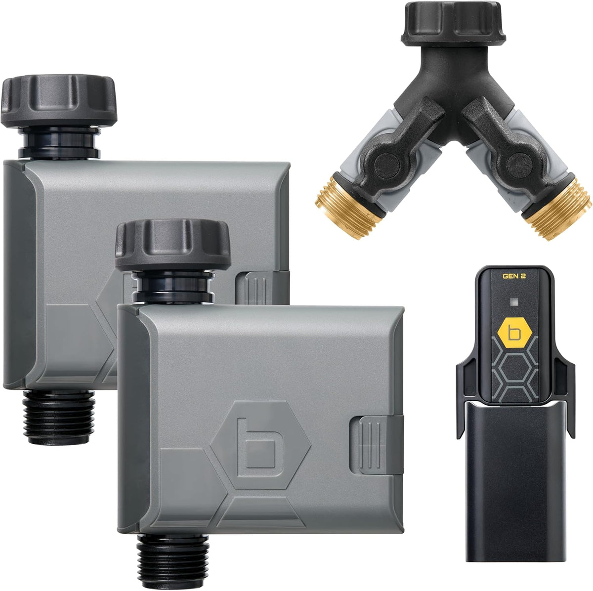 21206 B-hyve Gen 2 Smart Hose Watering Timer, 2-Pack with Wi-Fi Hub and Hose Y Splitter