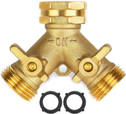 Garden Hose Splitter 2 Way Heavy Duty, Brass Faucet Adapter