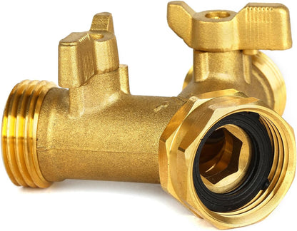 Garden Hose Splitter 2 Way Heavy Duty, Brass Faucet Adapter