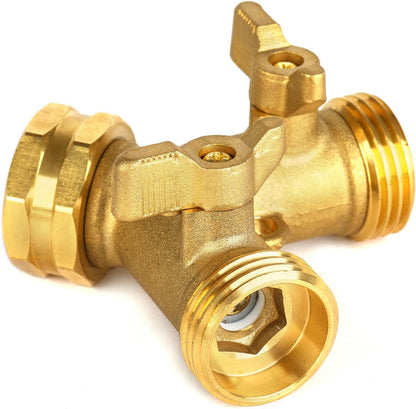 Garden Hose Splitter 2 Way Heavy Duty, Brass Faucet Adapter
