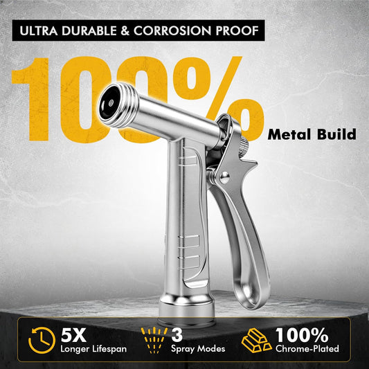100% Metal Rust-Proof Chrome Plated Garden Hose Nozzle Heavy Duty
