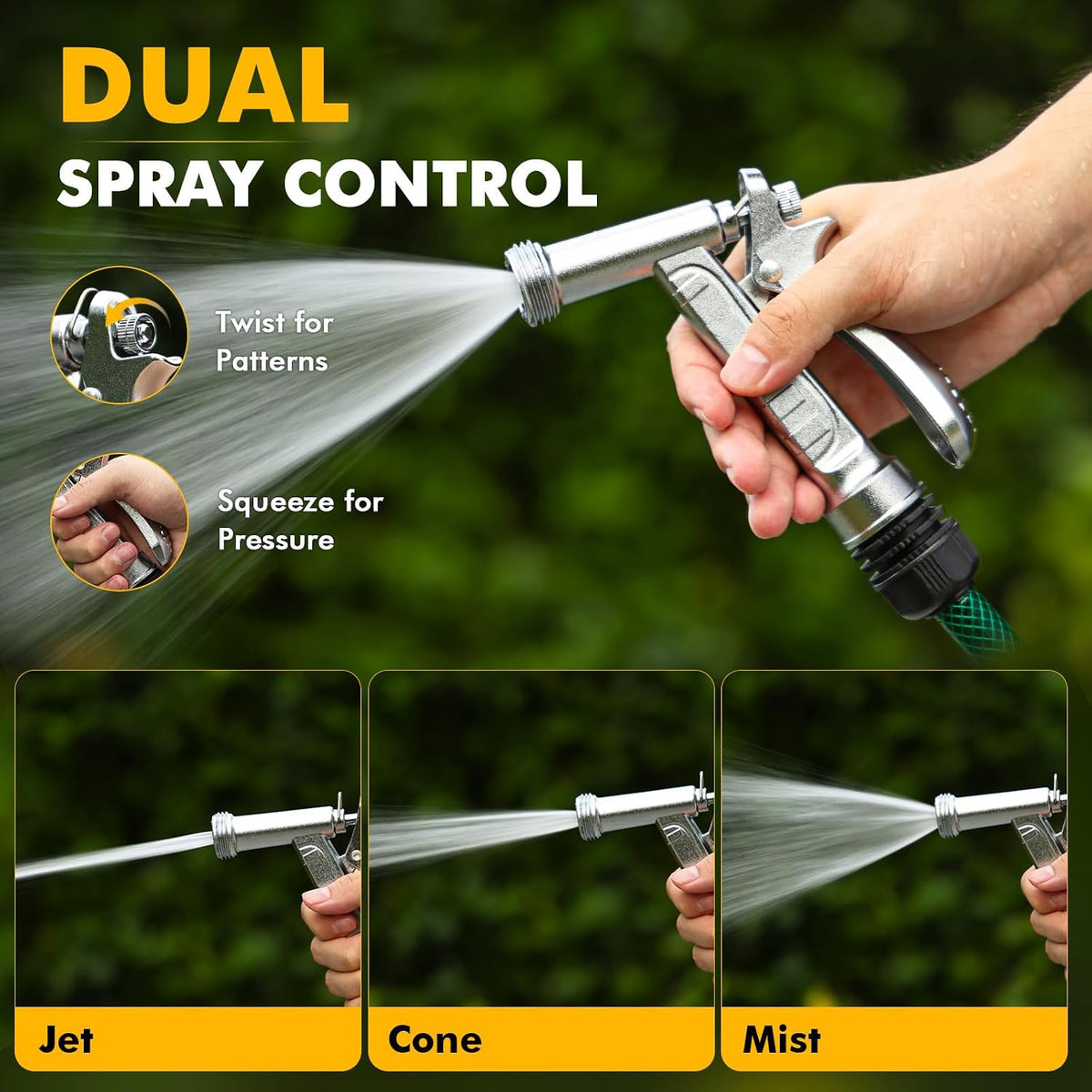 100% Metal Rust-Proof Chrome Plated Garden Hose Nozzle Heavy Duty