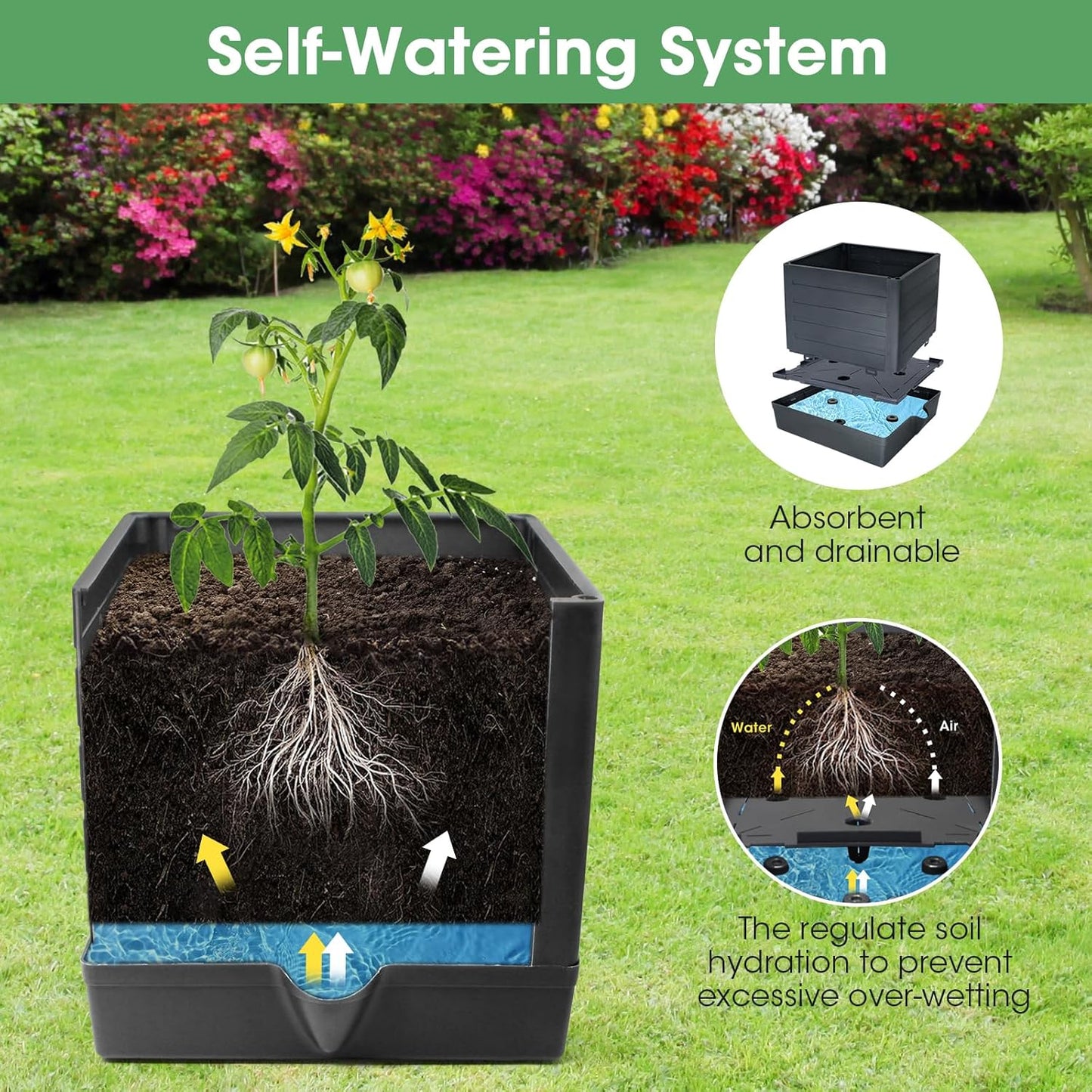 2 Pack Tomato Planter with Trellis, 57" Self-Watering Raised Garden Bed Planter Box for Climbing Plants Vine Flowers Vegetables, Tomato Cage for Indoor Outdoor Patio Greenhouse