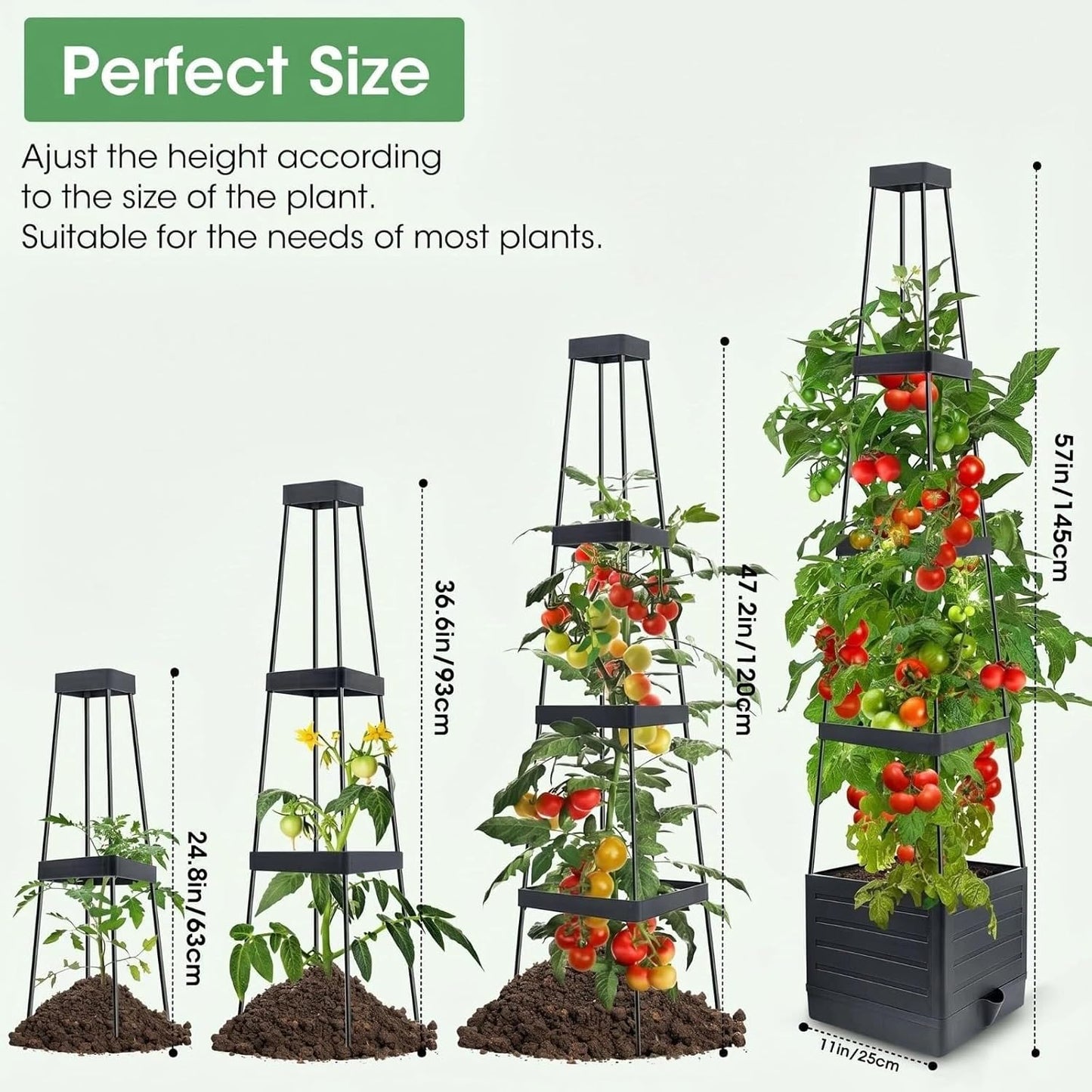 2 Pack Tomato Planter with Trellis, 57" Self-Watering Raised Garden Bed Planter Box for Climbing Plants Vine Flowers Vegetables, Tomato Cage for Indoor Outdoor Patio Greenhouse
