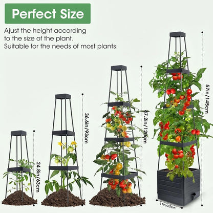 2 Pack Tomato Planter with Trellis, 57" Self-Watering Raised Garden Bed Planter Box for Climbing Plants Vine Flowers Vegetables, Tomato Cage for Indoor Outdoor Patio Greenhouse