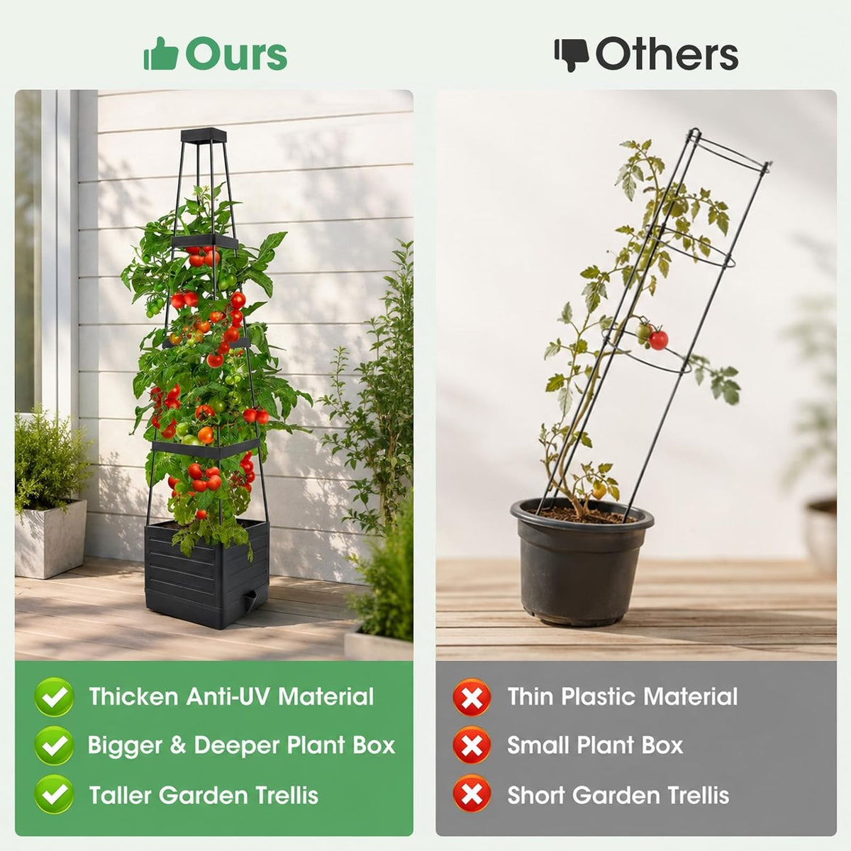 2 Pack Tomato Planter with Trellis, 57" Self-Watering Raised Garden Bed Planter Box for Climbing Plants Vine Flowers Vegetables, Tomato Cage for Indoor Outdoor Patio Greenhouse