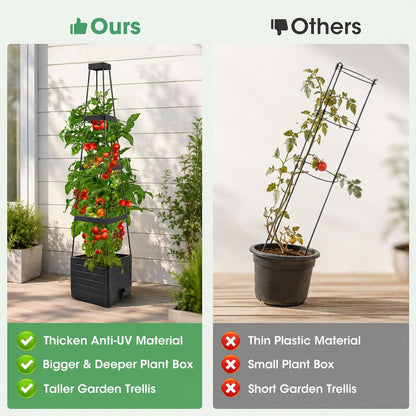 2 Pack Tomato Planter with Trellis, 57" Self-Watering Raised Garden Bed Planter Box for Climbing Plants Vine Flowers Vegetables, Tomato Cage for Indoor Outdoor Patio Greenhouse