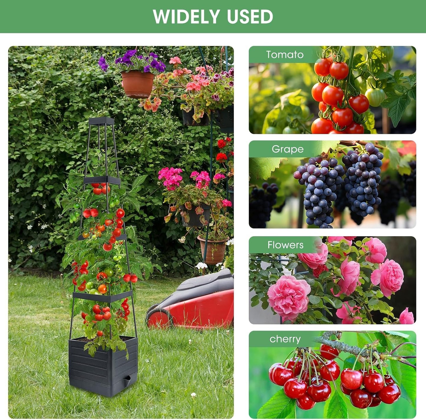 2 Pack Tomato Planter with Trellis, 57" Self-Watering Raised Garden Bed Planter Box for Climbing Plants Vine Flowers Vegetables, Tomato Cage for Indoor Outdoor Patio Greenhouse
