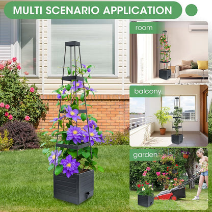 2 Pack Tomato Planter with Trellis, 57" Self-Watering Raised Garden Bed Planter Box for Climbing Plants Vine Flowers Vegetables, Tomato Cage for Indoor Outdoor Patio Greenhouse