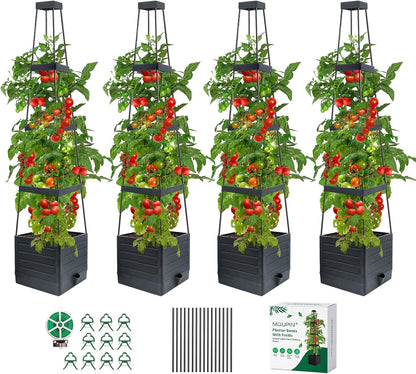 2 Pack Tomato Planter with Trellis, 57" Self-Watering Raised Garden Bed Planter Box for Climbing Plants Vine Flowers Vegetables, Tomato Cage for Indoor Outdoor Patio Greenhouse