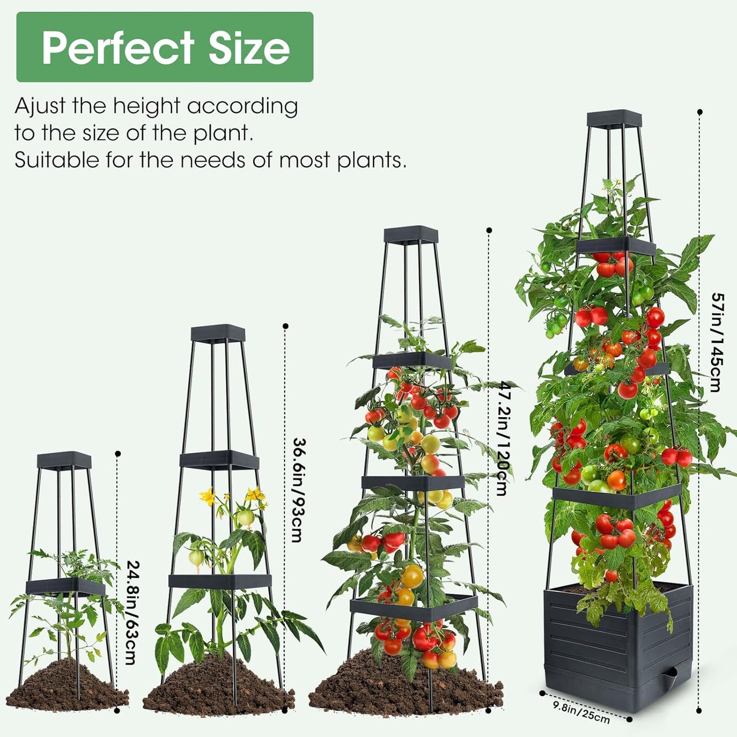 2 Pack Tomato Planter with Trellis, 57" Self-Watering Raised Garden Bed Planter Box for Climbing Plants Vine Flowers Vegetables, Tomato Cage for Indoor Outdoor Patio Greenhouse
