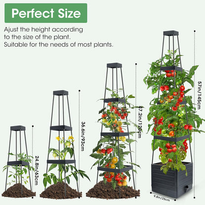 2 Pack Tomato Planter with Trellis, 57" Self-Watering Raised Garden Bed Planter Box for Climbing Plants Vine Flowers Vegetables, Tomato Cage for Indoor Outdoor Patio Greenhouse