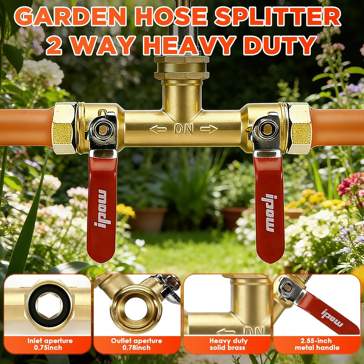 3 Way 1.2MPa High Flow Heavy Duty Garden Hose Splitter, 3/4" Spigot Faucet Connectors with 6 Rubber Hose Washers and Comfort Grip Use, Hose Pipe Tap Splitter for Garden Outdoor Home