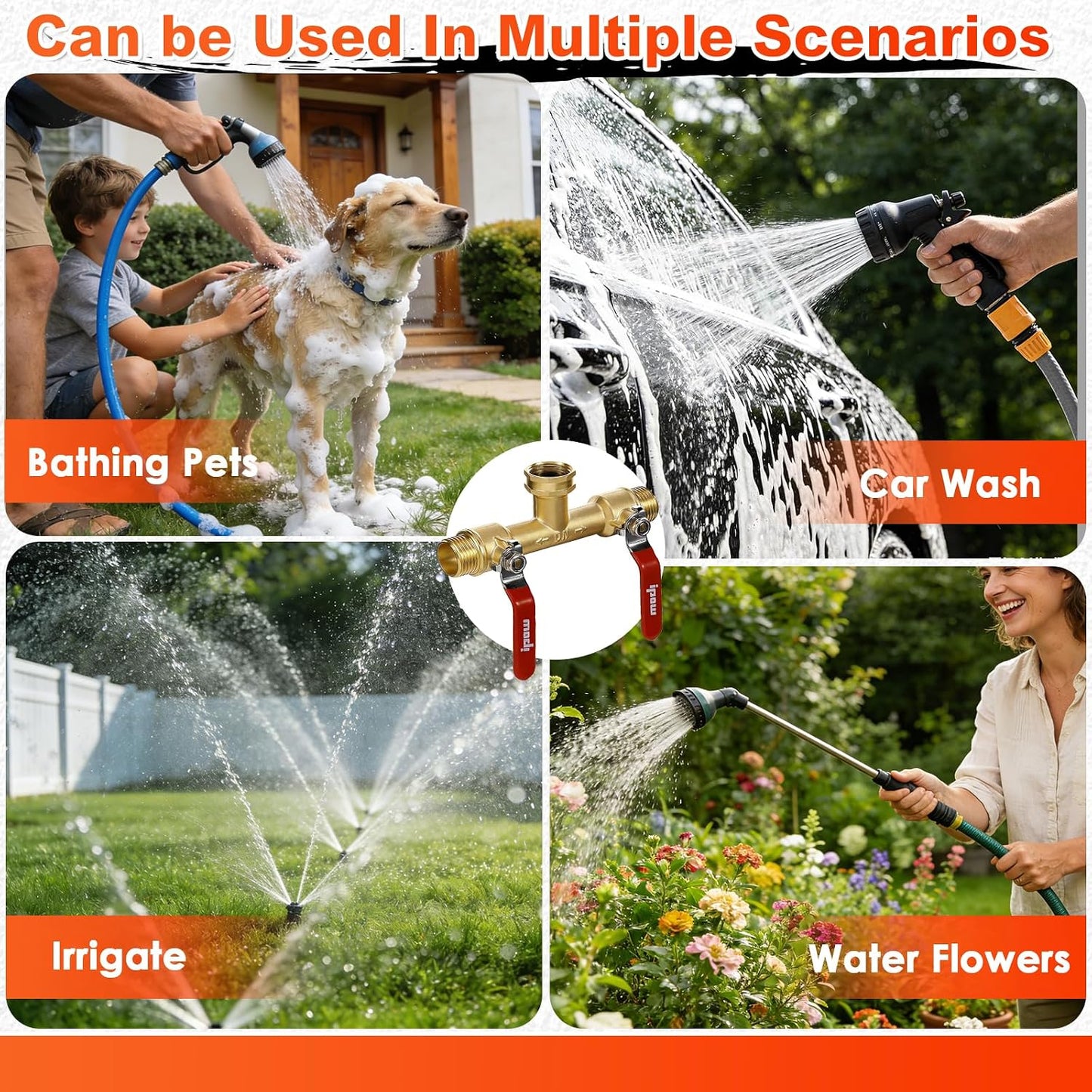 3 Way 1.2MPa High Flow Heavy Duty Garden Hose Splitter, 3/4" Spigot Faucet Connectors with 6 Rubber Hose Washers and Comfort Grip Use, Hose Pipe Tap Splitter for Garden Outdoor Home