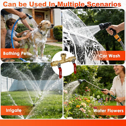 3 Way 1.2MPa High Flow Heavy Duty Garden Hose Splitter, 3/4" Spigot Faucet Connectors with 6 Rubber Hose Washers and Comfort Grip Use, Hose Pipe Tap Splitter for Garden Outdoor Home