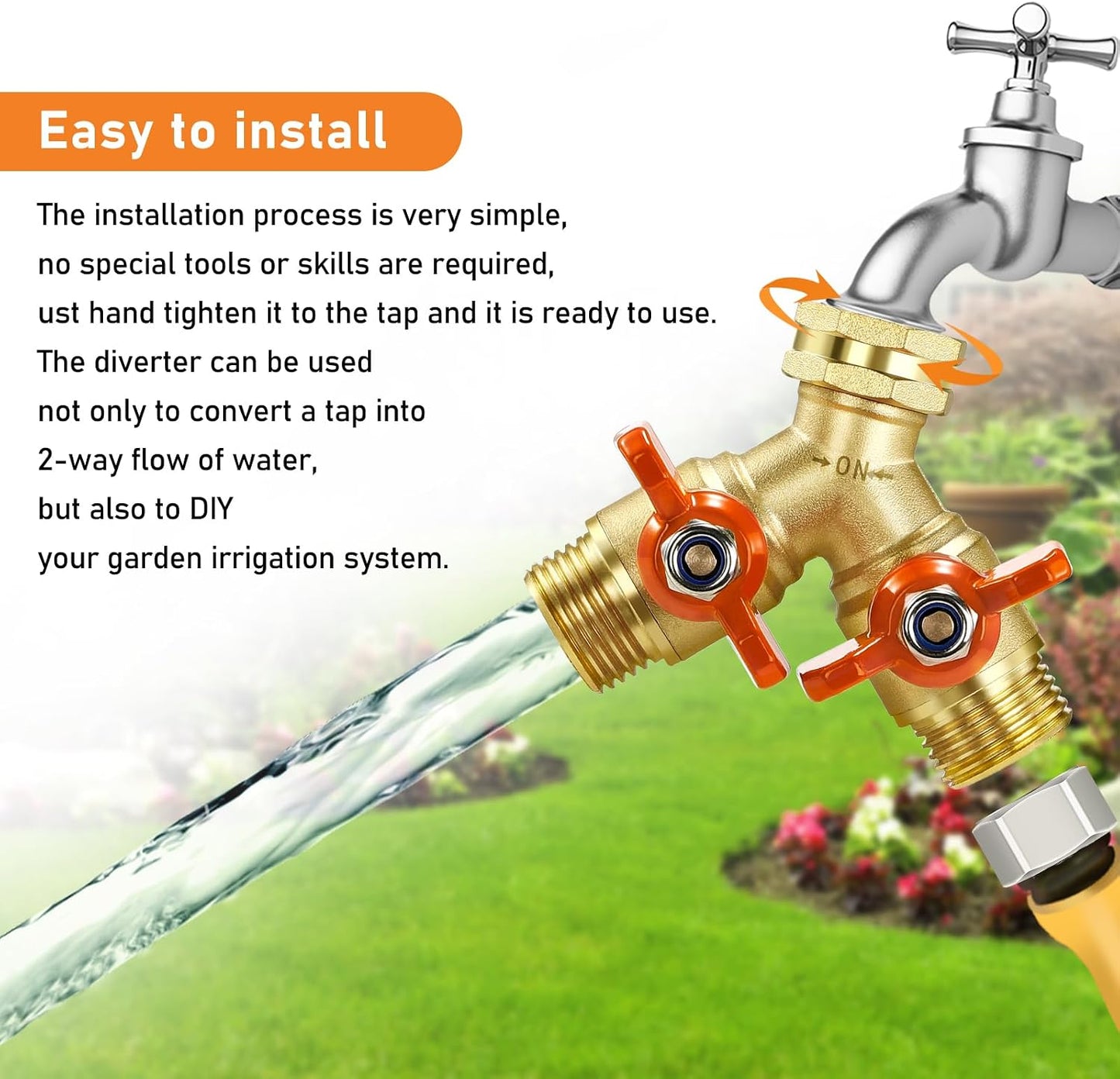 3 Way 1.2MPa High Flow Heavy Duty Garden Hose Splitter, 3/4" Spigot Faucet Connectors with 6 Rubber Hose Washers and Comfort Grip Use, Hose Pipe Tap Splitter for Garden Outdoor Home
