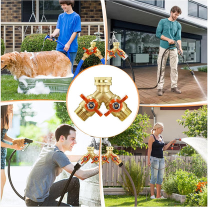 3 Way 1.2MPa High Flow Heavy Duty Garden Hose Splitter, 3/4" Spigot Faucet Connectors with 6 Rubber Hose Washers and Comfort Grip Use, Hose Pipe Tap Splitter for Garden Outdoor Home