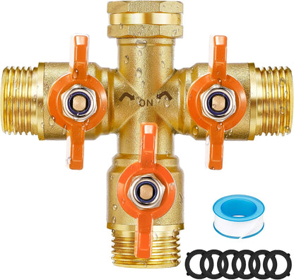 3 Way 1.2MPa High Flow Heavy Duty Garden Hose Splitter, 3/4" Spigot Faucet Connectors with 6 Rubber Hose Washers and Comfort Grip Use, Hose Pipe Tap Splitter for Garden Outdoor Home
