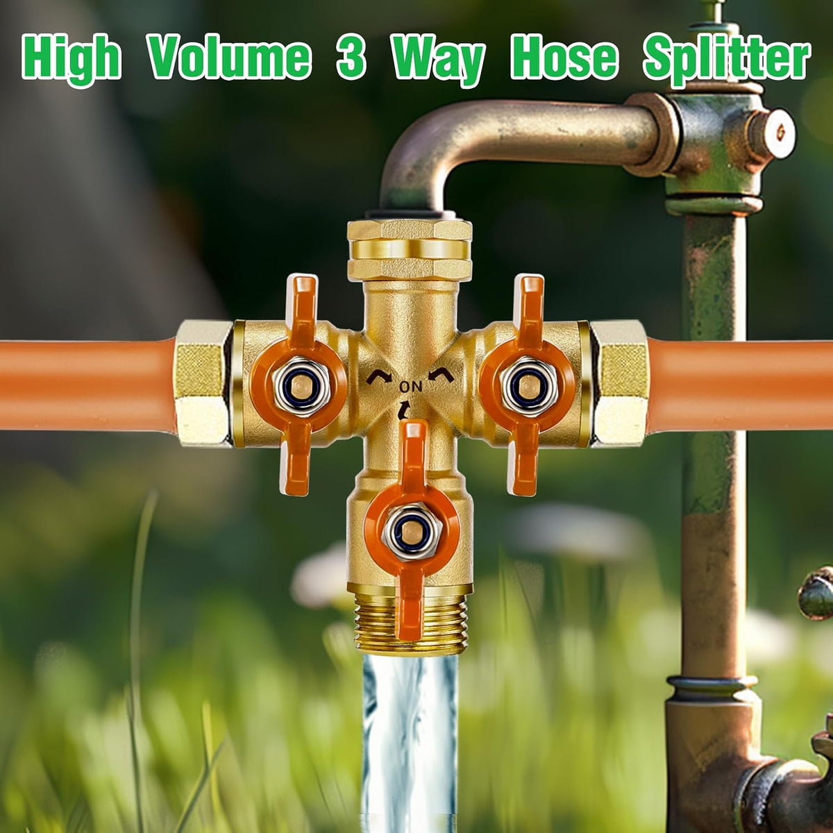 3 Way 1.2MPa High Flow Heavy Duty Garden Hose Splitter, 3/4" Spigot Faucet Connectors with 6 Rubber Hose Washers and Comfort Grip Use, Hose Pipe Tap Splitter for Garden Outdoor Home