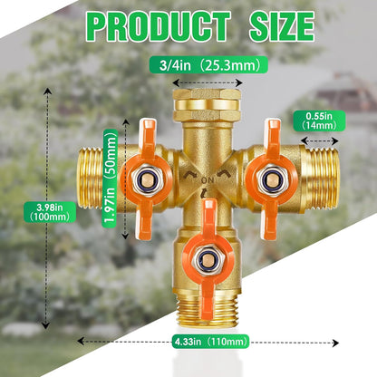 3 Way 1.2MPa High Flow Heavy Duty Garden Hose Splitter, 3/4" Spigot Faucet Connectors with 6 Rubber Hose Washers and Comfort Grip Use, Hose Pipe Tap Splitter for Garden Outdoor Home