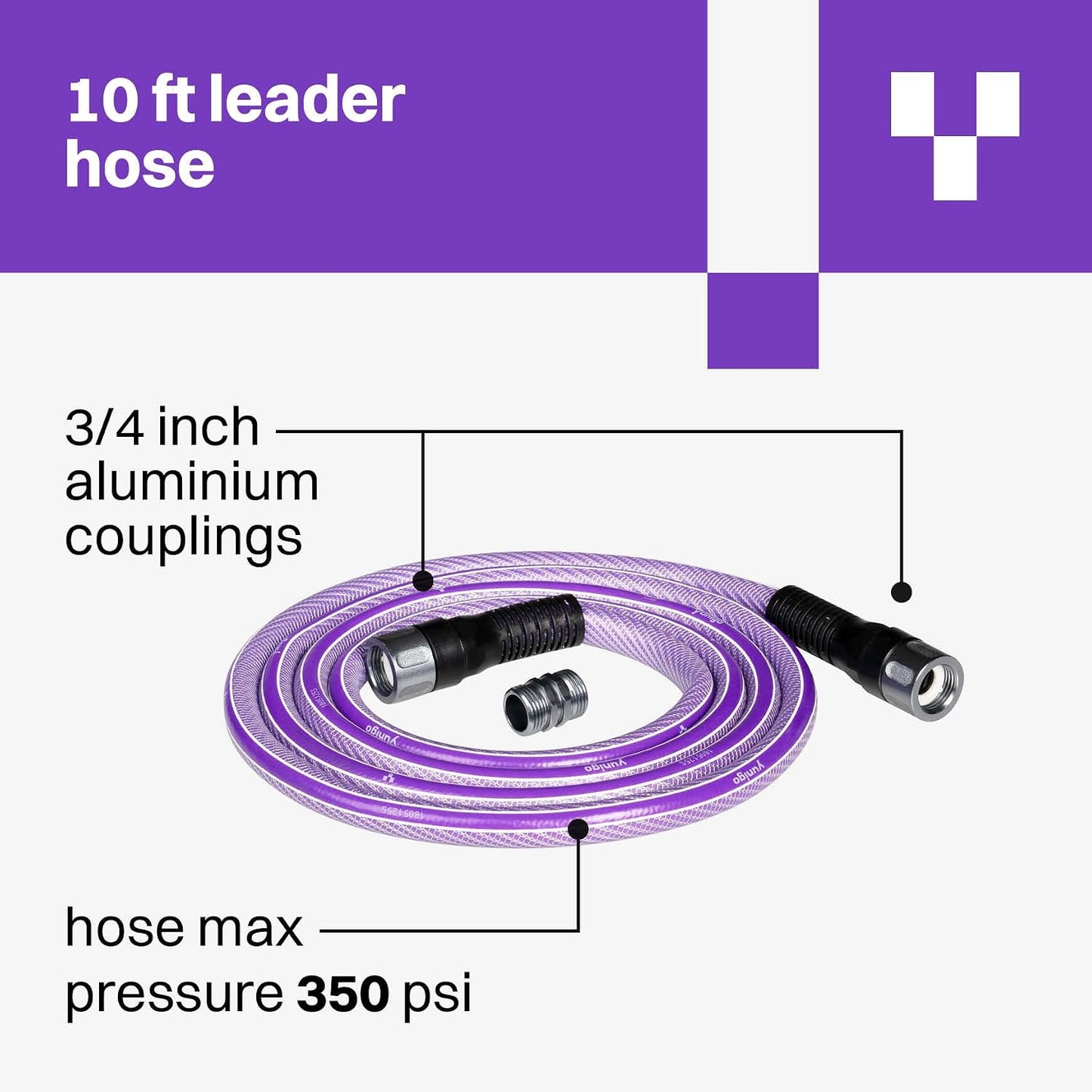 LEADER HOSE, 10 ft 5/8" Garden Hose with Crushproof Aluminum Couplings, Anti-Kink Hybrid Design, Cold Weather Flexible