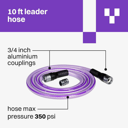 LEADER HOSE, 10 ft 5/8" Garden Hose with Crushproof Aluminum Couplings, Anti-Kink Hybrid Design, Cold Weather Flexible