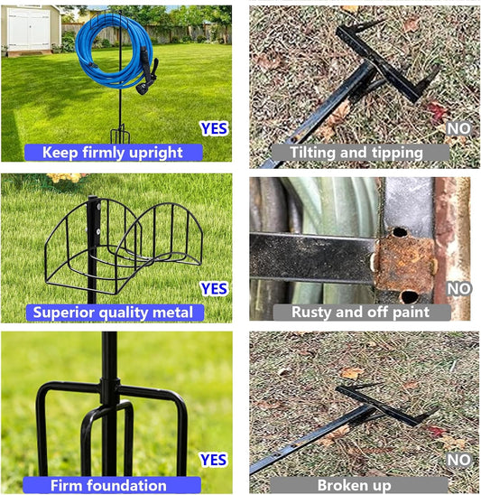 2-Pack Garden Hose Holder Freestanding with Upgrade 5 Prongs Base Rustproof Garden Hose Hose Hanger Storage for Outside, Yard, Lawn, Farm