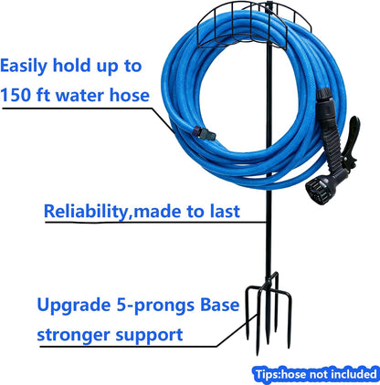 2-Pack Garden Hose Holder Freestanding with Upgrade 5 Prongs Base Rustproof Garden Hose Hose Hanger Storage for Outside, Yard, Lawn, Farm