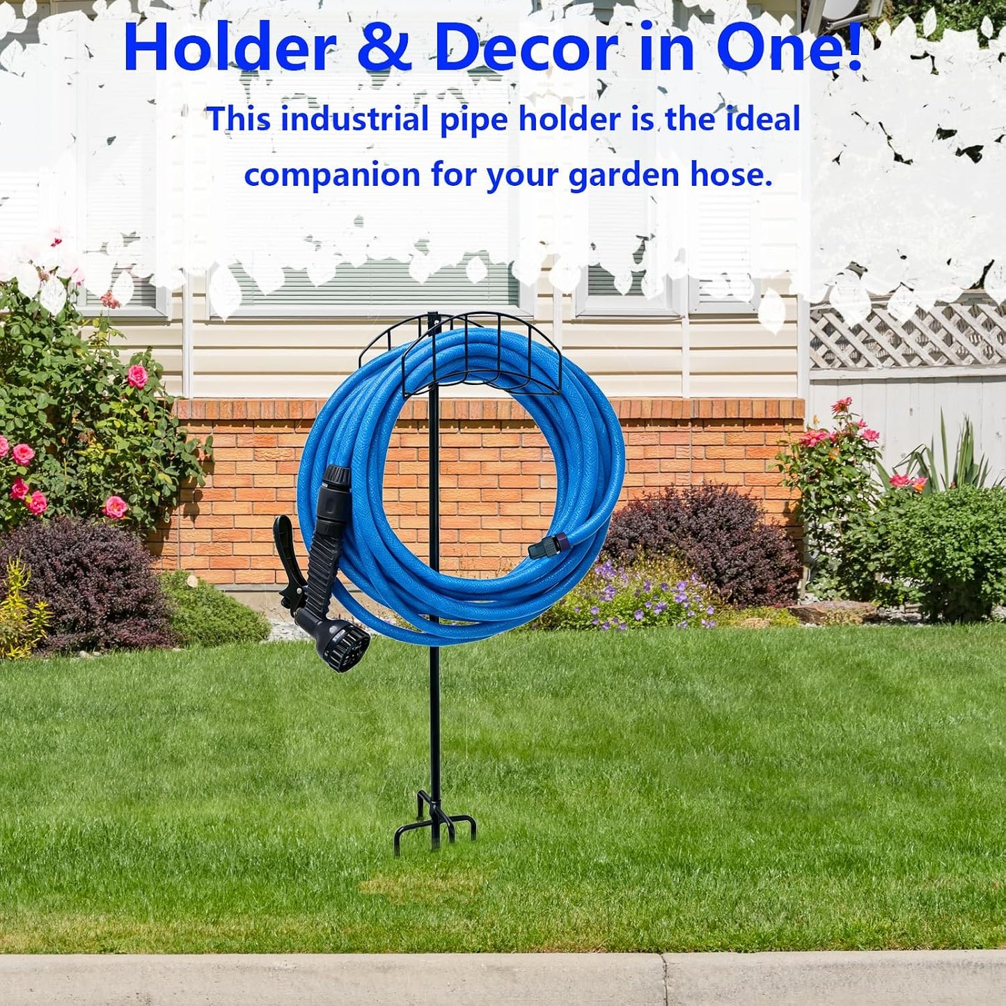 2-Pack Garden Hose Holder Freestanding with Upgrade 5 Prongs Base Rustproof Garden Hose Hose Hanger Storage for Outside, Yard, Lawn, Farm
