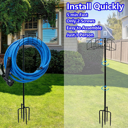 2-Pack Garden Hose Holder Freestanding with Upgrade 5 Prongs Base Rustproof Garden Hose Hose Hanger Storage for Outside, Yard, Lawn, Farm