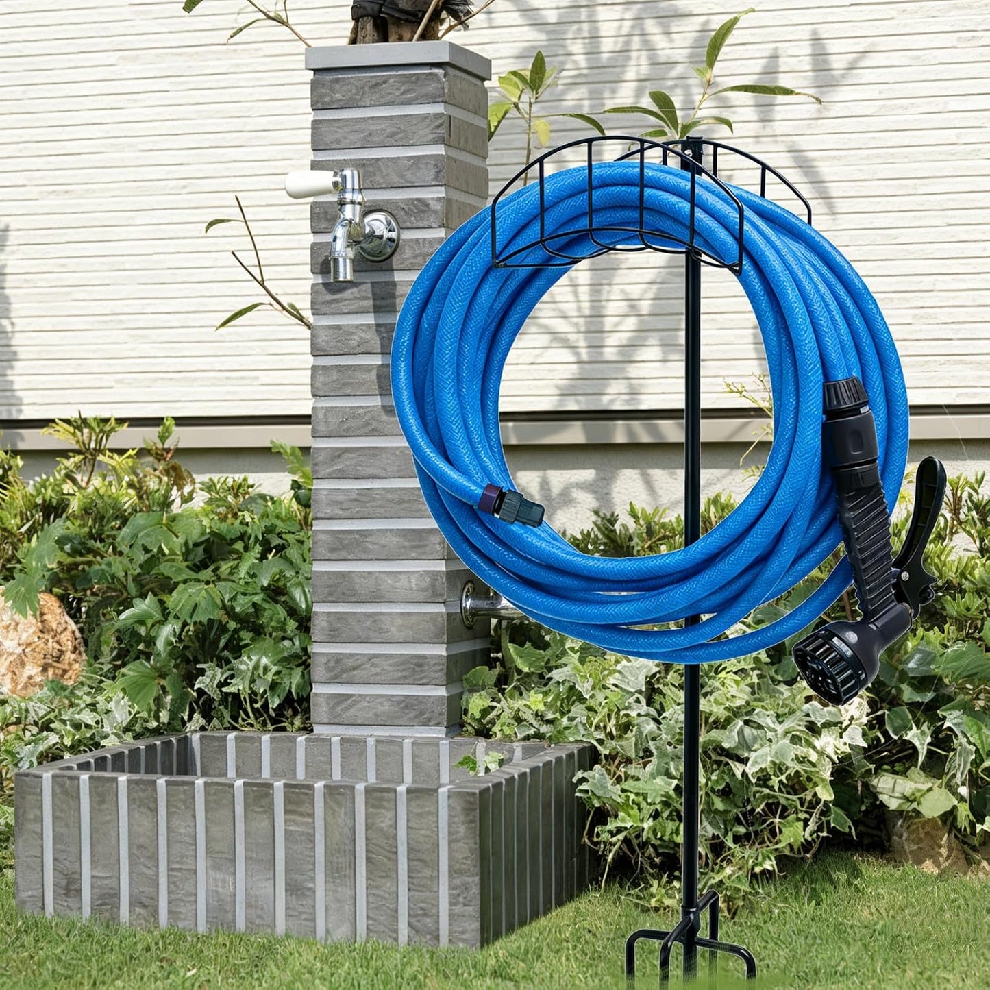 2-Pack Garden Hose Holder Freestanding with Upgrade 5 Prongs Base Rustproof Garden Hose Hose Hanger Storage for Outside, Yard, Lawn, Farm