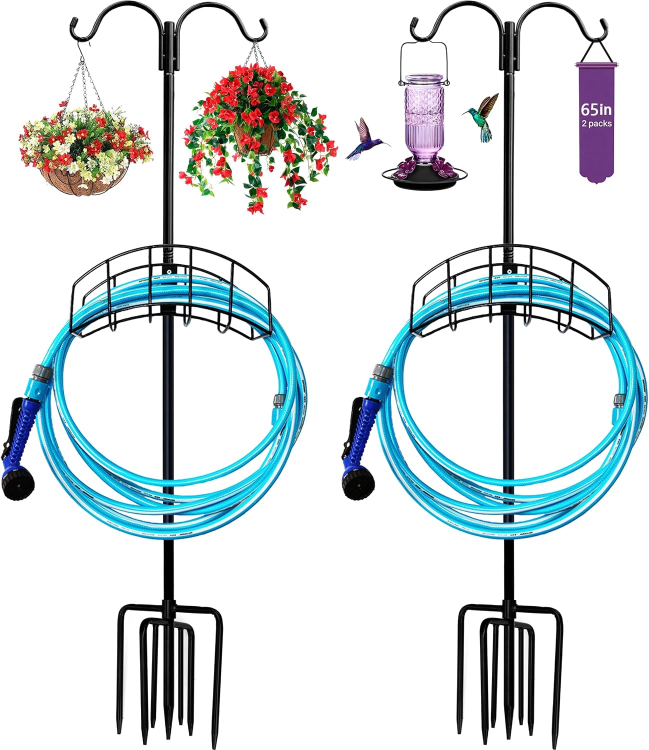 2-Pack Garden Hose Holder Freestanding with Upgrade 5 Prongs Base Rustproof Garden Hose Hose Hanger Storage for Outside, Yard, Lawn, Farm