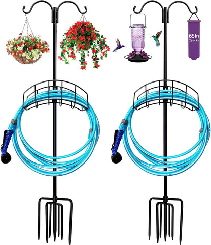 2-Pack Garden Hose Holder Freestanding with Upgrade 5 Prongs Base Rustproof Garden Hose Hose Hanger Storage for Outside, Yard, Lawn, Farm