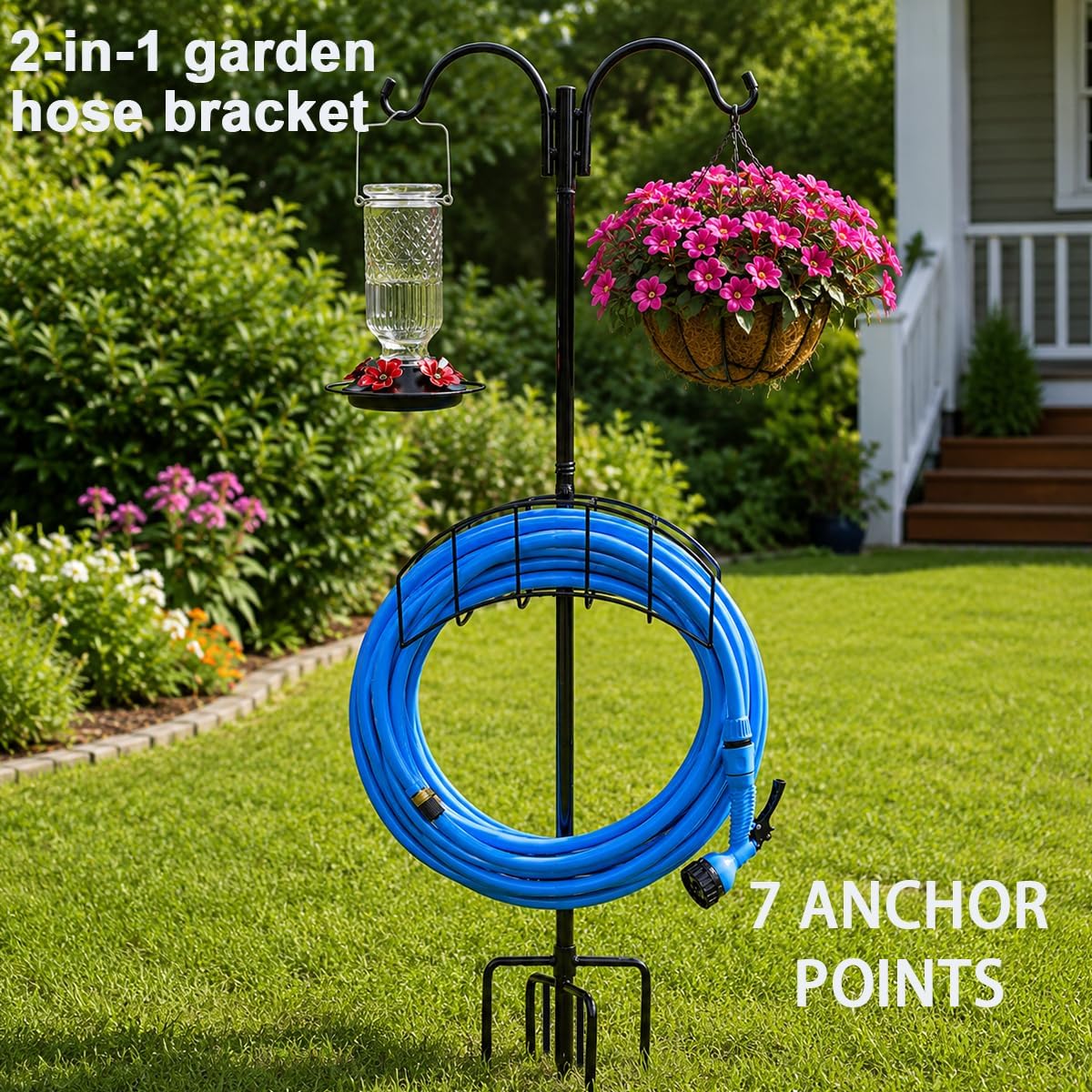 2-Pack Garden Hose Holder Freestanding with Upgrade 5 Prongs Base Rustproof Garden Hose Hose Hanger Storage for Outside, Yard, Lawn, Farm