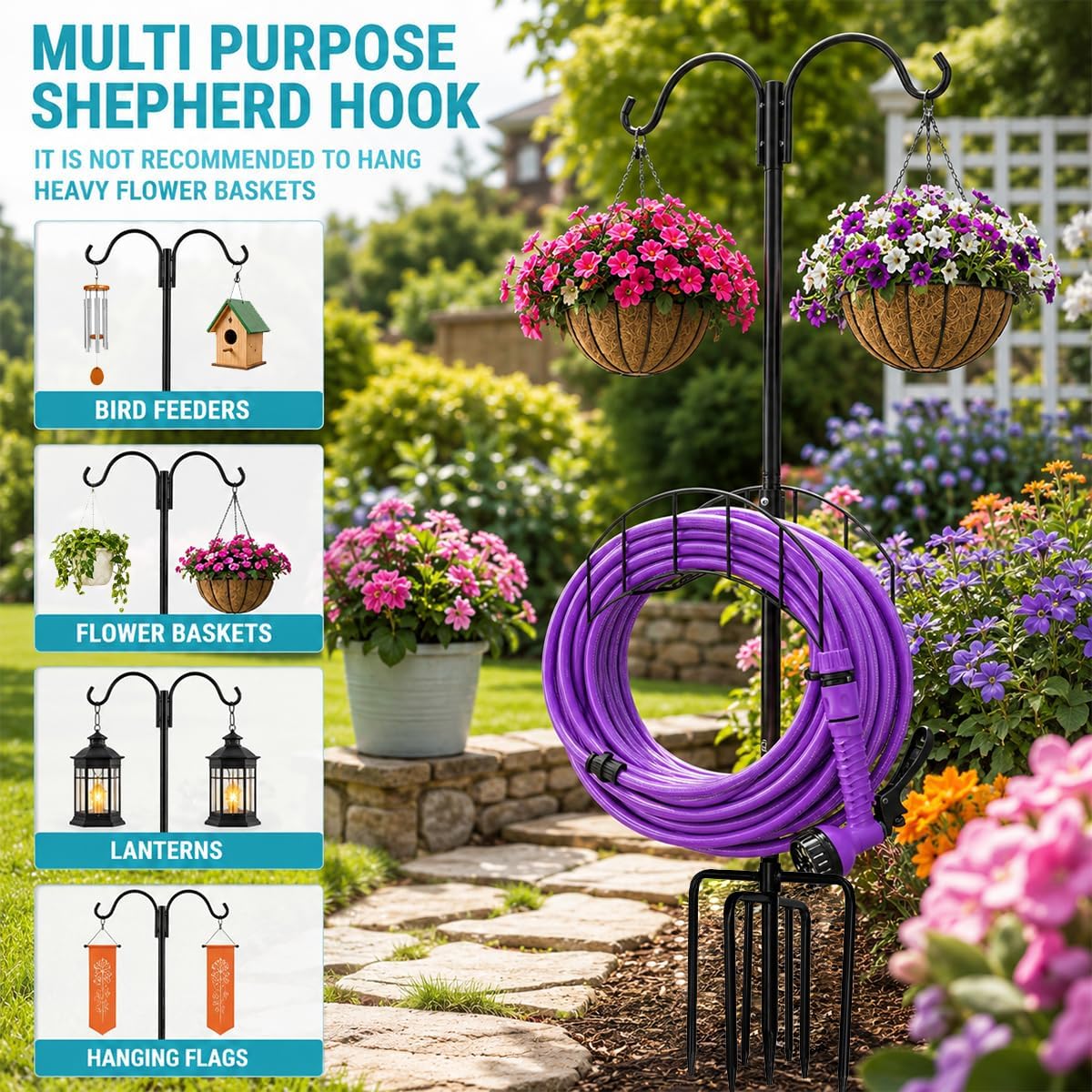 2-Pack Garden Hose Holder Freestanding with Upgrade 5 Prongs Base Rustproof Garden Hose Hose Hanger Storage for Outside, Yard, Lawn, Farm