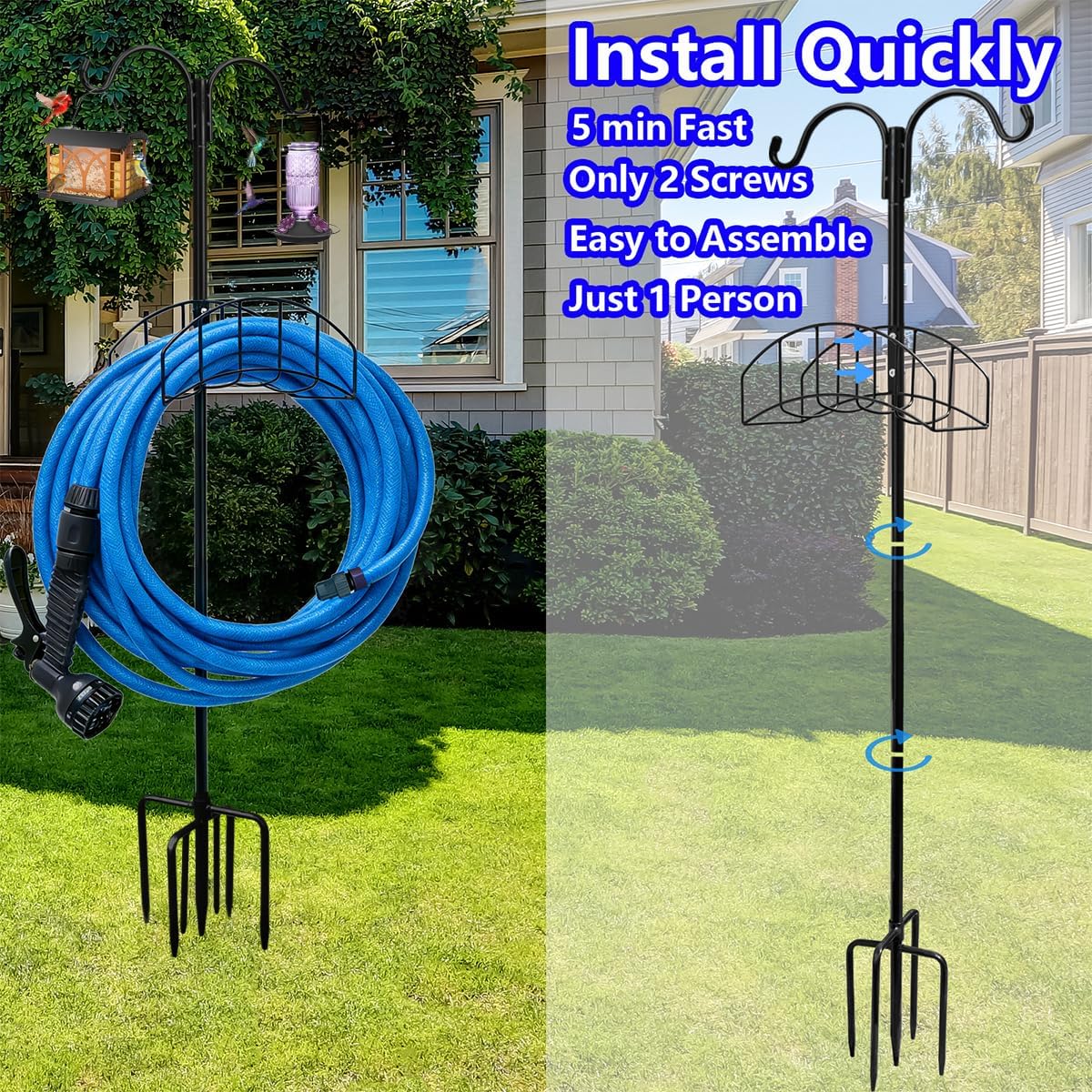 2-Pack Garden Hose Holder Freestanding with Upgrade 5 Prongs Base Rustproof Garden Hose Hose Hanger Storage for Outside, Yard, Lawn, Farm
