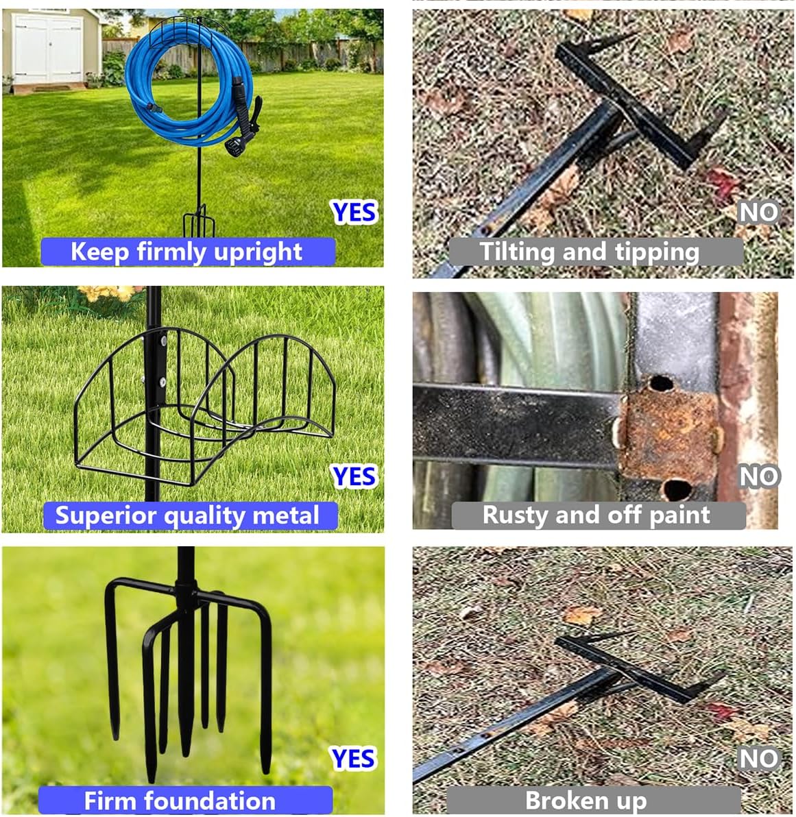 2-Pack Garden Hose Holder Freestanding with Upgrade 5 Prongs Base Rustproof Garden Hose Hose Hanger Storage for Outside, Yard, Lawn, Farm