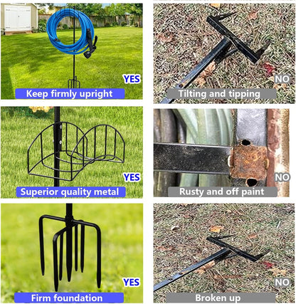 2-Pack Garden Hose Holder Freestanding with Upgrade 5 Prongs Base Rustproof Garden Hose Hose Hanger Storage for Outside, Yard, Lawn, Farm