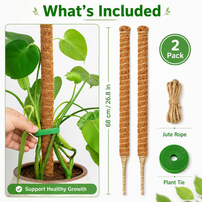 2 Pack Moss Pole, 26.8-Inch Moss Poles for Plants Monstera,Bendable Plant Support Stakes for Climbing Plants Indoor, Garden Trellis Plant Stick for Potted Plants, Pothos Philodendron