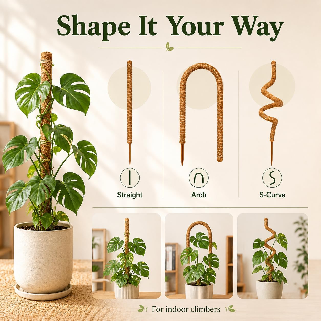 2 Pack Moss Pole, 26.8-Inch Moss Poles for Plants Monstera,Bendable Plant Support Stakes for Climbing Plants Indoor, Garden Trellis Plant Stick for Potted Plants, Pothos Philodendron
