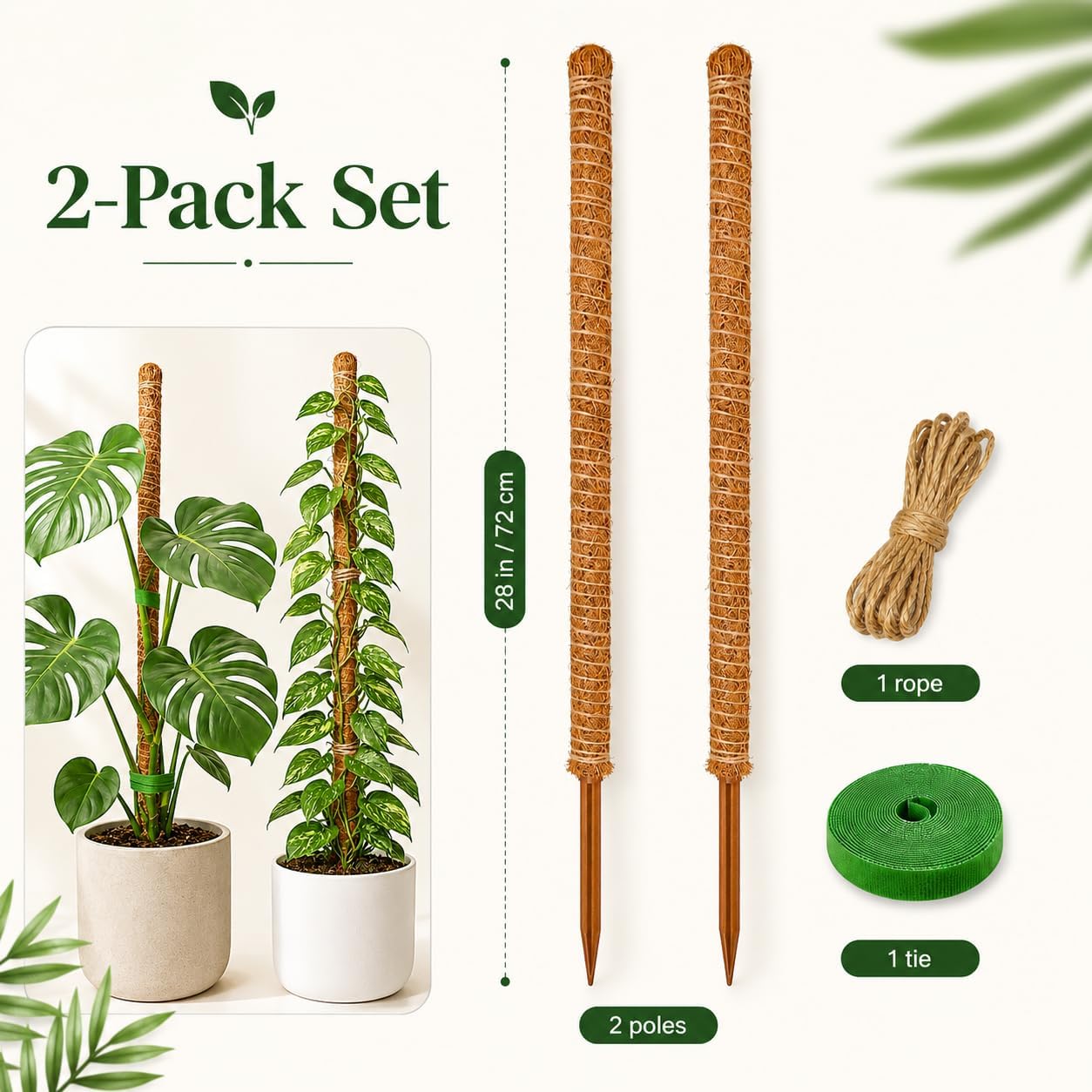 2 Pack Moss Pole, 26.8-Inch Moss Poles for Plants Monstera,Bendable Plant Support Stakes for Climbing Plants Indoor, Garden Trellis Plant Stick for Potted Plants, Pothos Philodendron