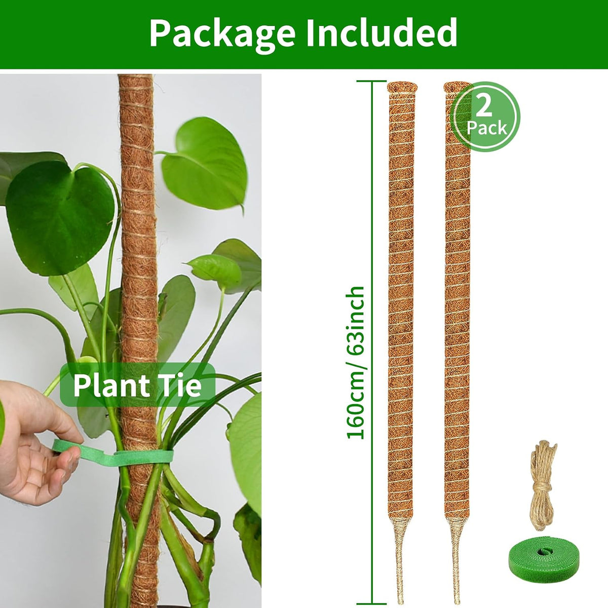 2 Pack Moss Pole, 26.8-Inch Moss Poles for Plants Monstera,Bendable Plant Support Stakes for Climbing Plants Indoor, Garden Trellis Plant Stick for Potted Plants, Pothos Philodendron