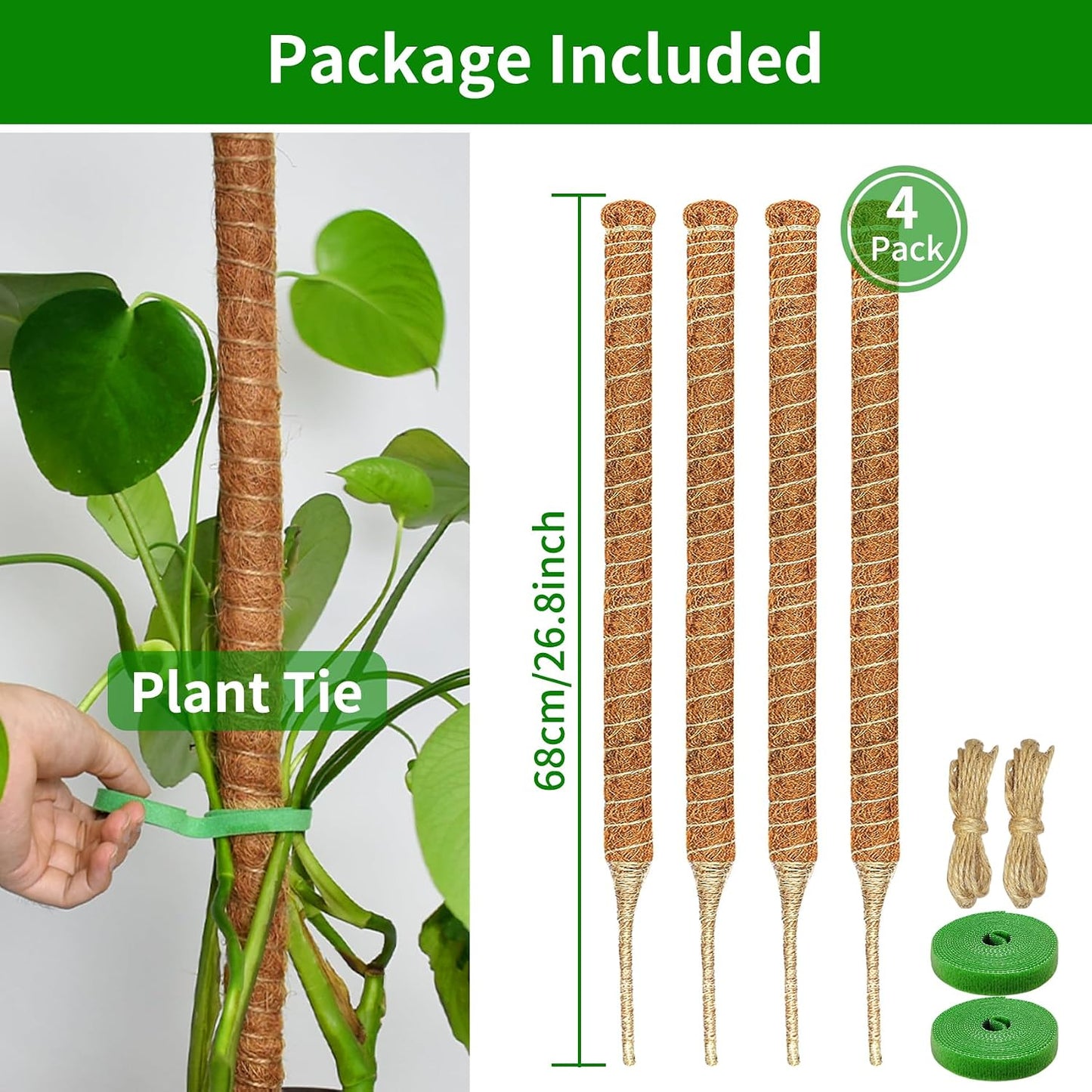 2 Pack Moss Pole, 26.8-Inch Moss Poles for Plants Monstera,Bendable Plant Support Stakes for Climbing Plants Indoor, Garden Trellis Plant Stick for Potted Plants, Pothos Philodendron