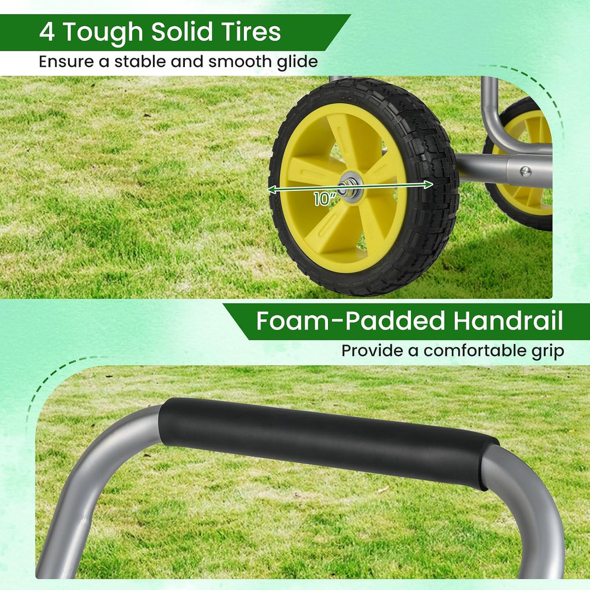 Moccha Hose Reel Cart, Hold Up to 300 FT of 5/8", Heavy-Duty Garden Water Hose Carts with 4 Wheels & Storage Basket for Outside Yard, Outdoor Mobile Planting Tool (Green)