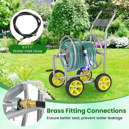 Moccha Hose Reel Cart, Hold Up to 300 FT of 5/8", Heavy-Duty Garden Water Hose Carts with 4 Wheels & Storage Basket for Outside Yard, Outdoor Mobile Planting Tool (Green)