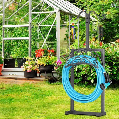 Garden Hose Holder Hanger Freestanding, Upgraded 4 Spikes Heavy Duty Storage Reel Stand with Bird Feeder Bowl, Holds 150ft Hose for Outside Garden Yard Lawn Vegetable Patch