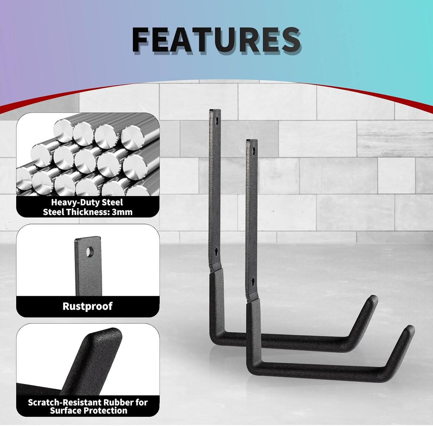 Heavy Duty Wall Mount Hooks, Utility Hooks, Tool Organizer - Steel Garden/Garage Hose Hanger U Hooks (2, Small)
