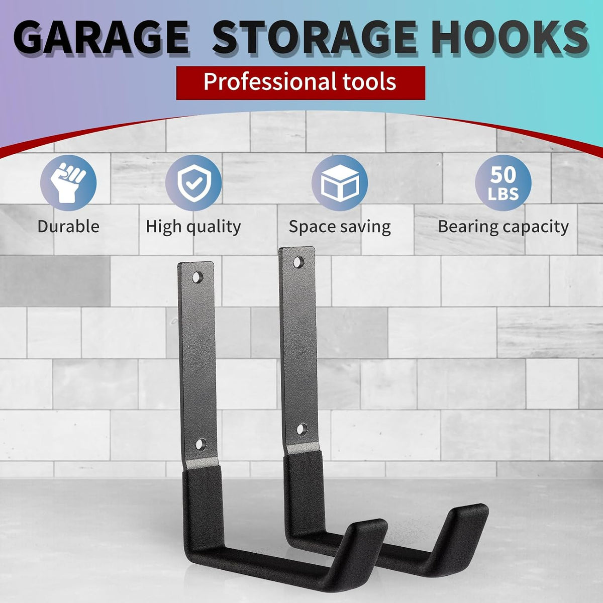 Heavy Duty Wall Mount Hooks, Utility Hooks, Tool Organizer - Steel Garden/Garage Hose Hanger U Hooks (2, Small)