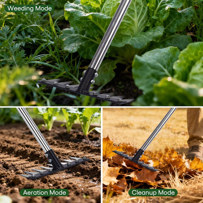 Garden Weed Pulling Tool with Long Handle, Garden Hoe and Weed Rake