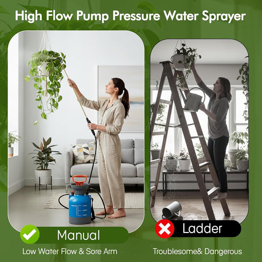 High Reach Plant Waterer for Indoor Hanging Plants, Telescopic Pump Pressure Sprayer with Brass Wand and 180° Adjustable Watering Nozzle, Leak Proof Anto/Manual Plant Watering Devices(0.8 Gal)